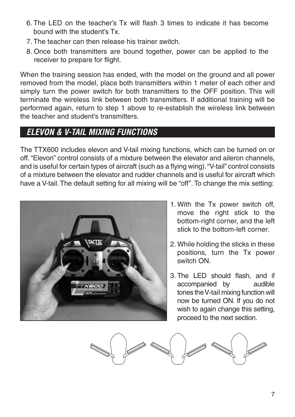 Elevon & v-tail mixing functions | Tactic TTX600 6-Ch SLT User Manual | Page 7 / 24