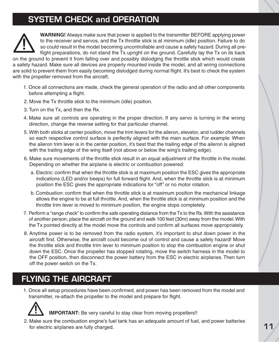 System check and operation flying the aircraft | Tactic TTX610 6-Ch SLT User Manual | Page 11 / 16