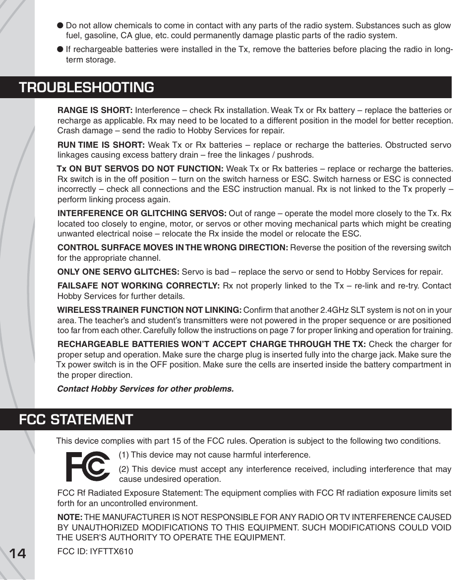 Troubleshooting fcc statement | Tactic TTX610 6-Ch SLT User Manual | Page 14 / 16