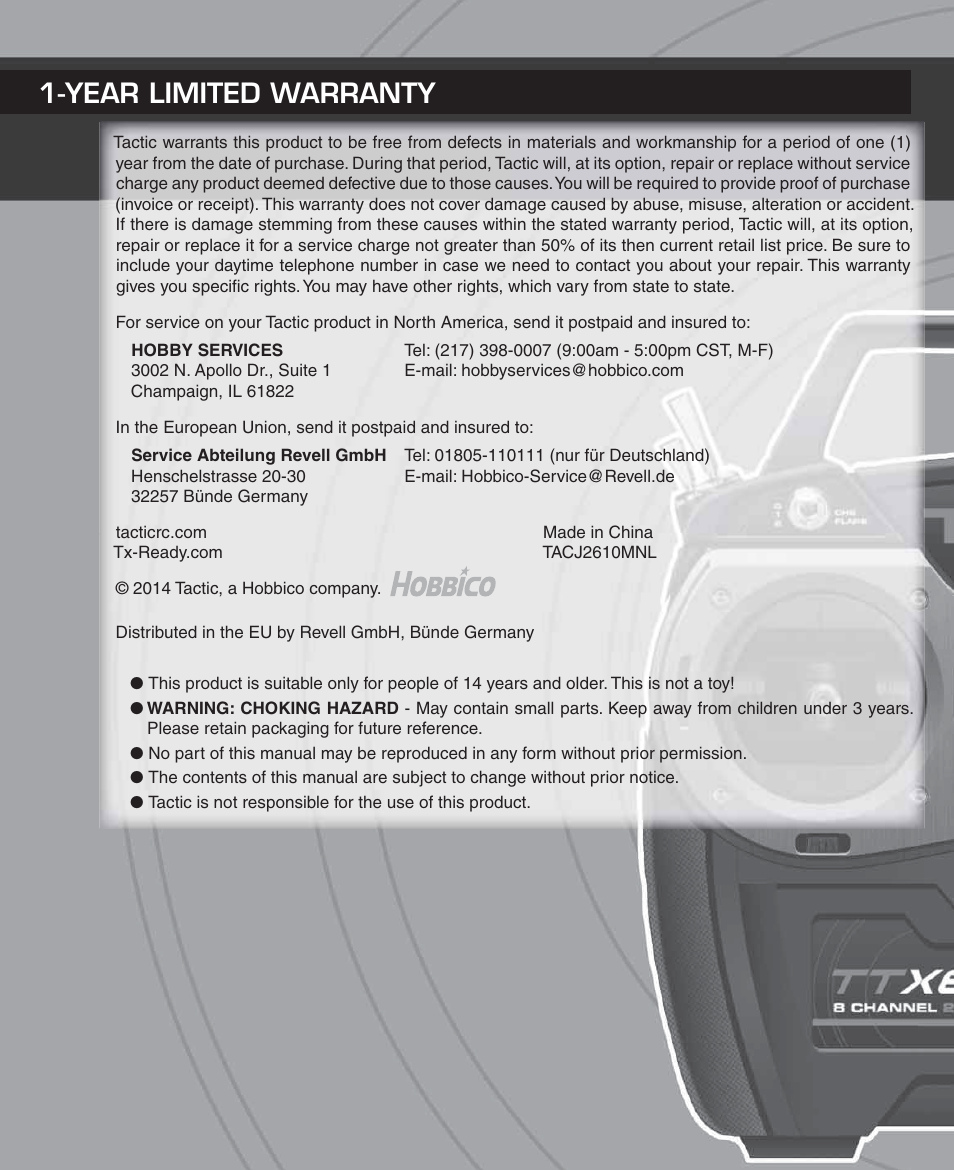 Year limited warranty | Tactic TTX610 6-Ch SLT User Manual | Page 16 / 16