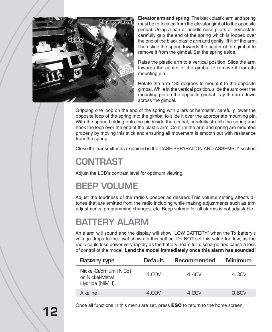 Contrast, Beep volume, Battery alarm | Tactic TTX650 6-Ch SLT Computer User Manual | Page 12 / 48