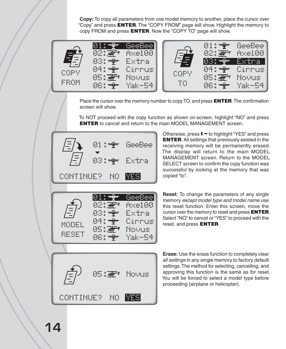 Copy from copy to, Model reset | Tactic TTX650 6-Ch SLT Computer User Manual | Page 14 / 48