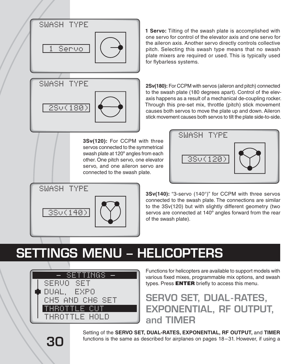 Settings menu – helicopters | Tactic TTX650 6-Ch SLT Computer User Manual | Page 30 / 48