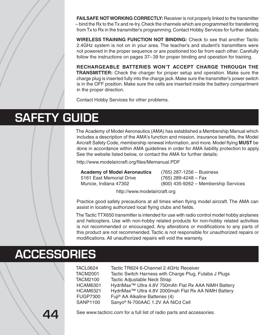 Safety guide accessories | Tactic TTX650 6-Ch SLT Computer User Manual | Page 44 / 48