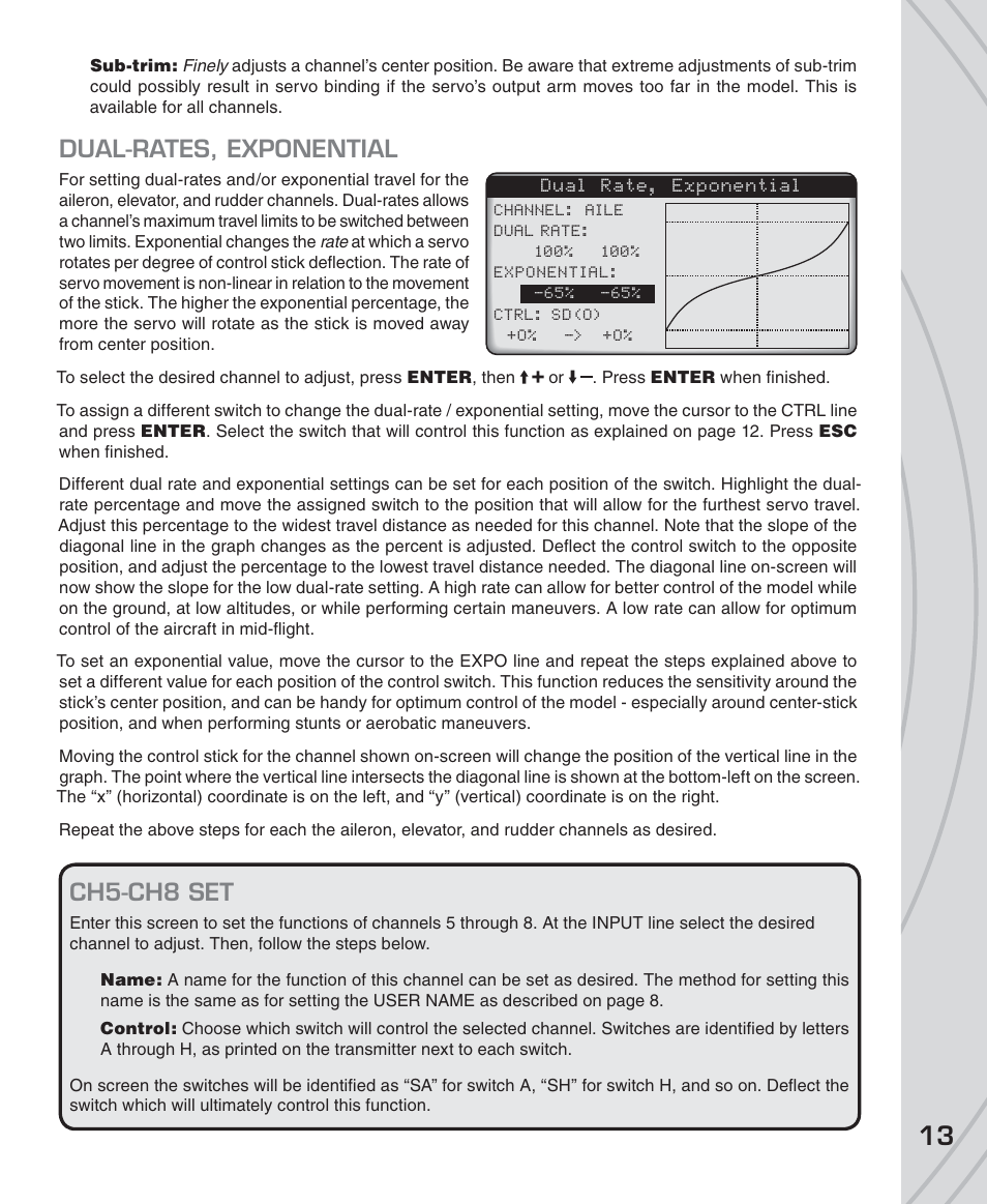 Dual-rates, exponential, Ch5-ch8 set | Tactic TTX850 8-Ch SLT Computer User Manual | Page 13 / 32