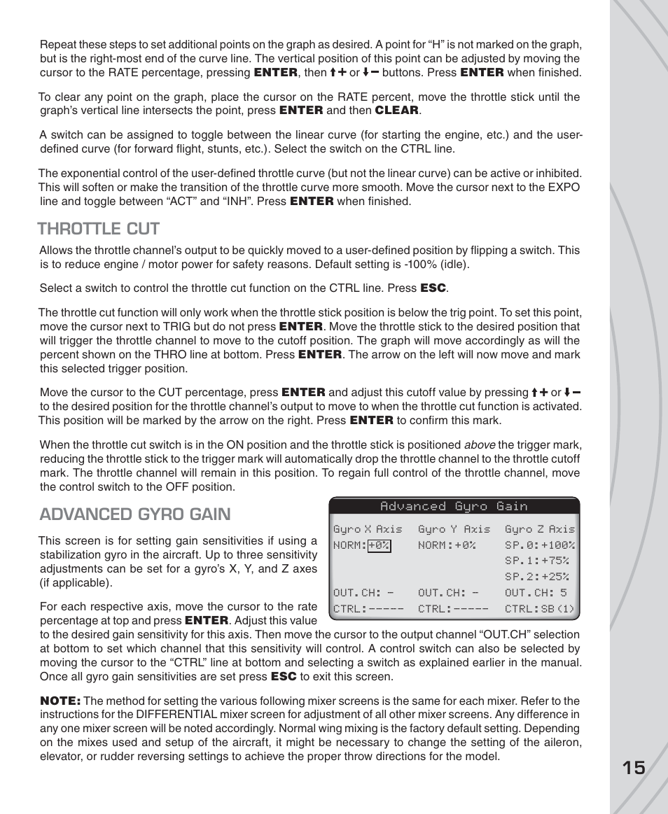 Throttle cut, Advanced gyro gain | Tactic TTX850 8-Ch SLT Computer User Manual | Page 15 / 32