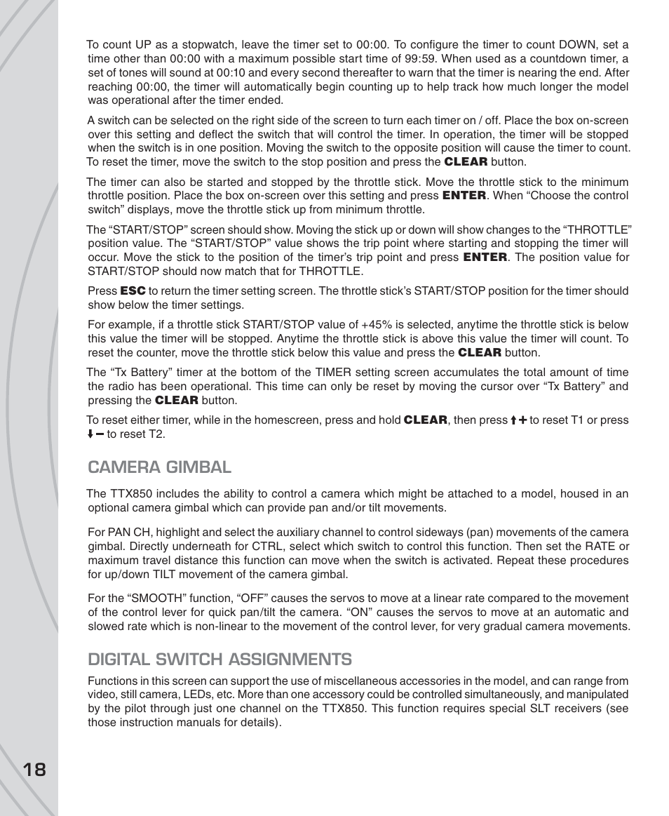 Camera gimbal, Digital switch assignments | Tactic TTX850 8-Ch SLT Computer User Manual | Page 18 / 32