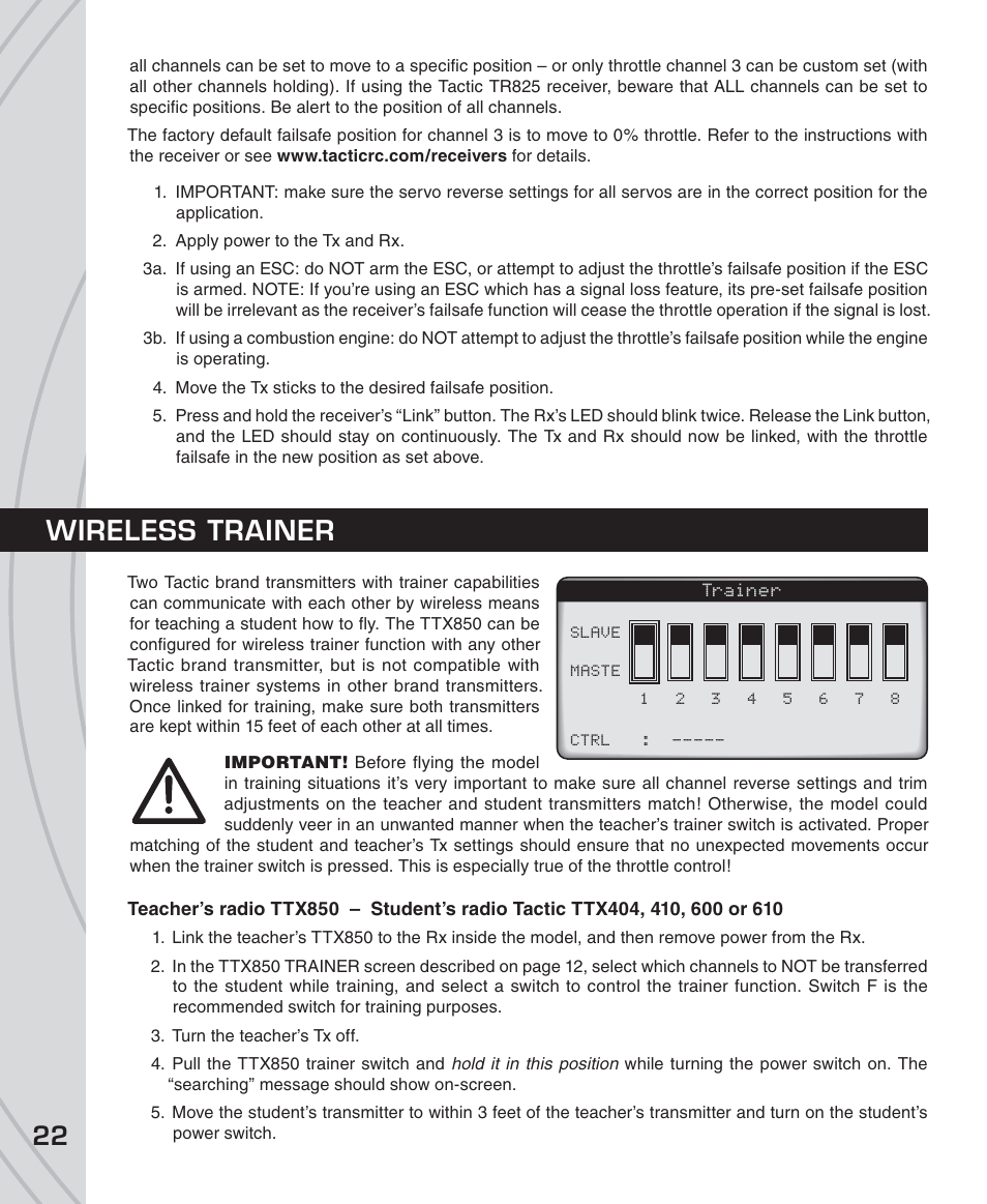 Wireless trainer | Tactic TTX850 8-Ch SLT Computer User Manual | Page 22 / 32