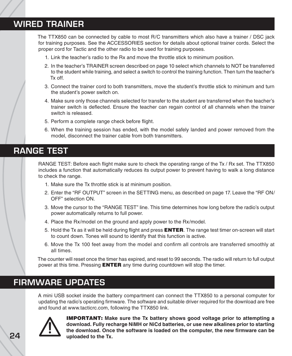 Wired trainer range test firmware updates | Tactic TTX850 8-Ch SLT Computer User Manual | Page 24 / 32