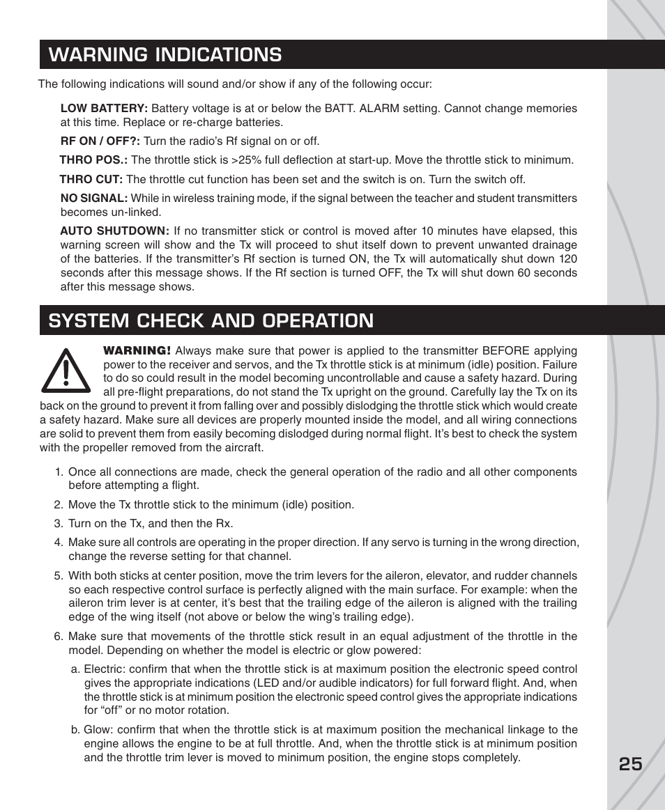 Warning indications system check and operation | Tactic TTX850 8-Ch SLT Computer User Manual | Page 25 / 32