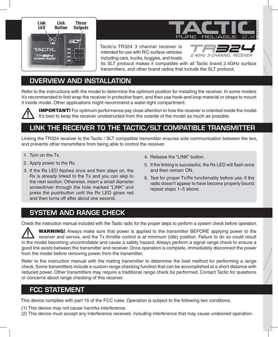 Tactic TR324 3-Ch SLT Surface User Manual | 2 pages