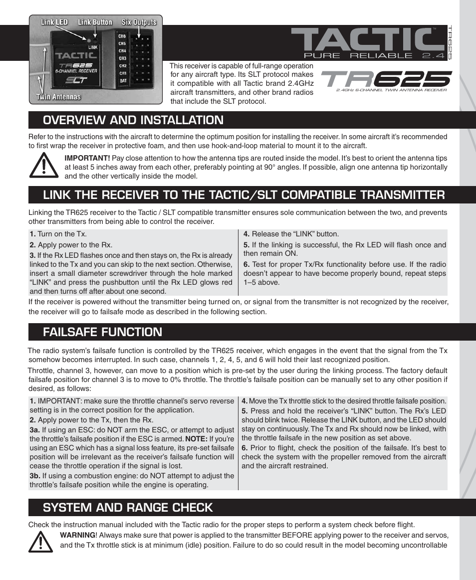 Tactic TR625 6-Ch User Manual | 2 pages