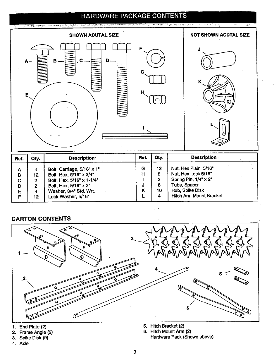 Shown acutal size, Carton contents | Craftsman 486.24336 User Manual | Page 3 / 8