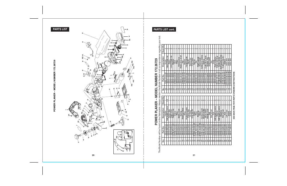 26729 20-21.ai, Parts list, Parts list cont | Craftsman 172.26729 User Manual | Page 11 / 13