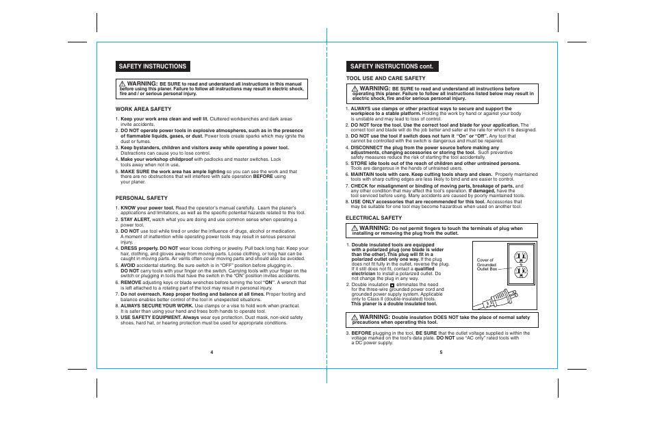 26729 4-5.ai, Safety instructions, Safety instructions cont | Craftsman 172.26729 User Manual | Page 3 / 13