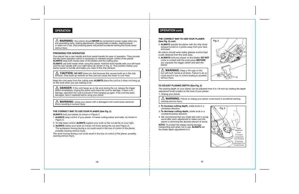 26729 12-13.ai, Operation, Operation cont | Warning, Caution, Danger | Craftsman 172.26729 User Manual | Page 7 / 13