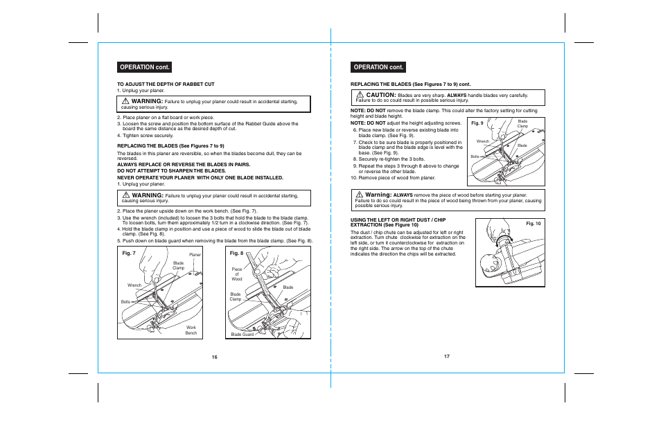 26729 16-17.ai, Operation cont, Warning | Caution | Craftsman 172.26729 User Manual | Page 9 / 13