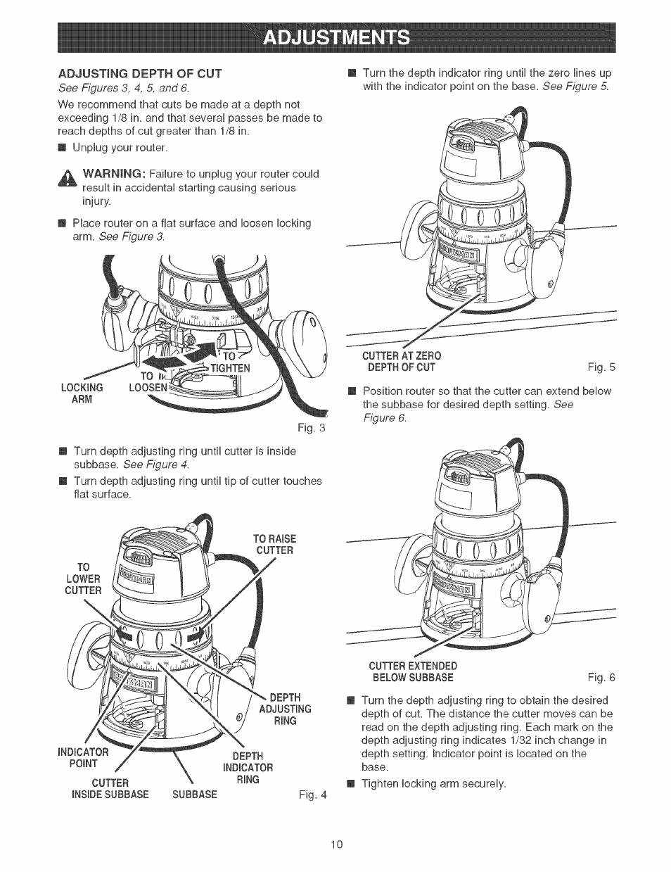 Adjustments, 0/ ring | Craftsman 315.269210 User Manual | Page 10 / 22