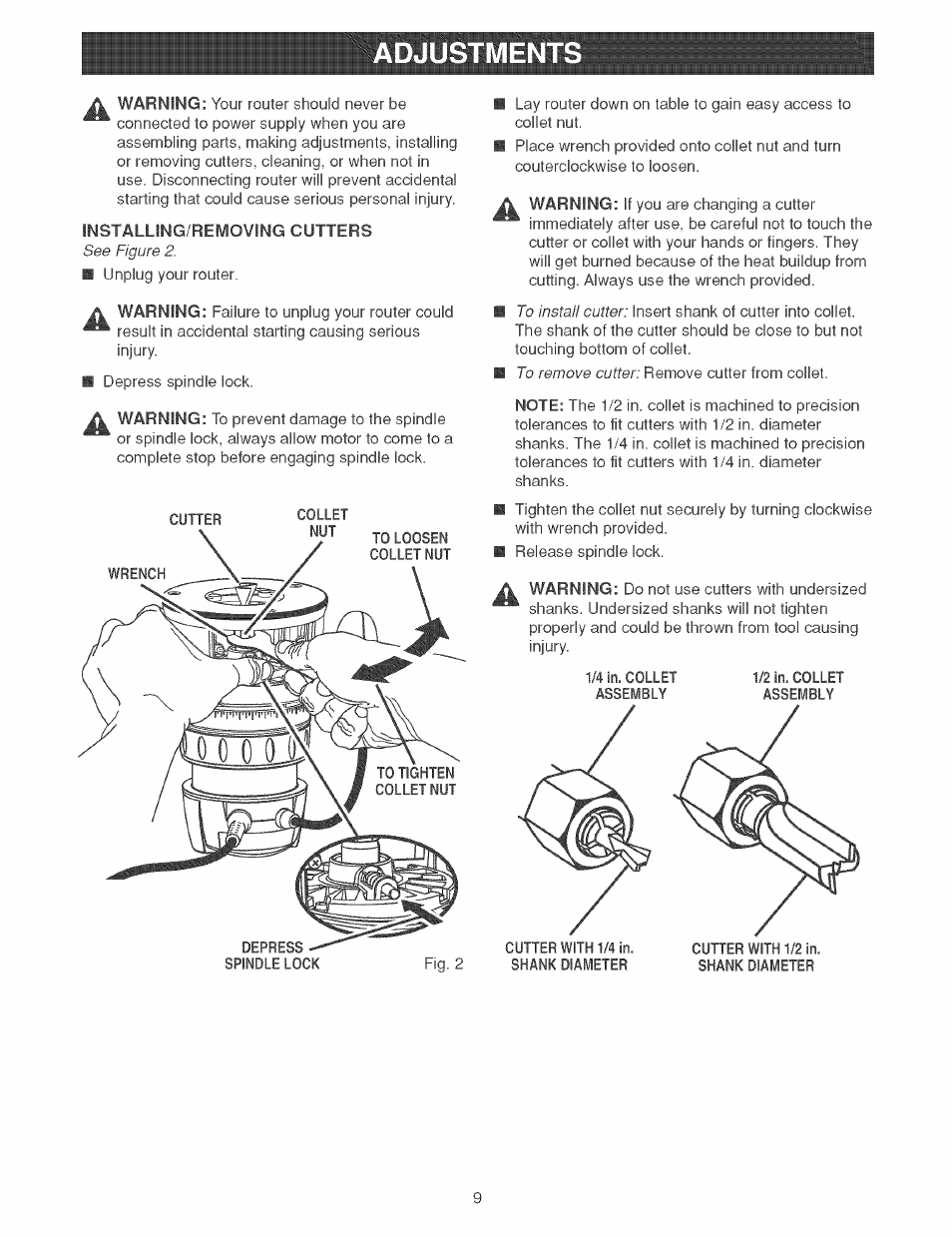 Adjustments | Craftsman 315.269210 User Manual | Page 9 / 22