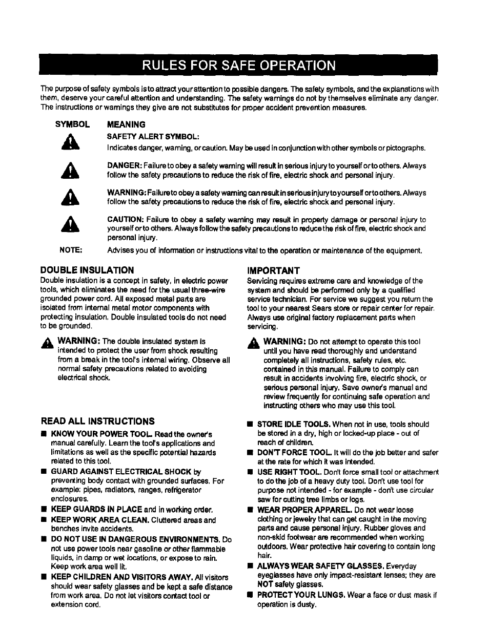 Rules for safe operation | Craftsman 315.115042 User Manual | Page 3 / 14