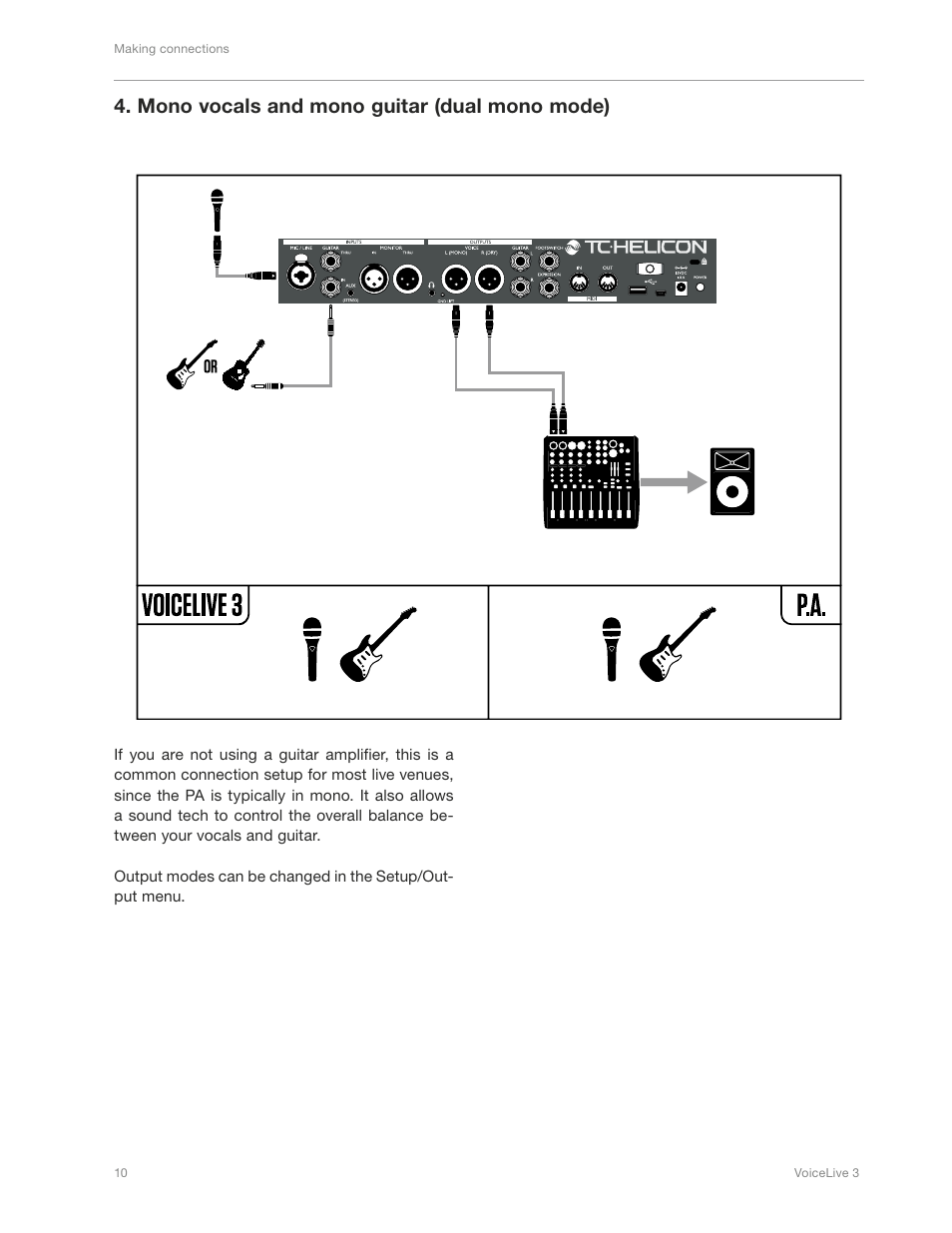 Mono vocals and mono guitar (dual mono mode) | TC-Helicon VoiceLive 3 - QuickStart Guide User Manual | Page 14 / 20