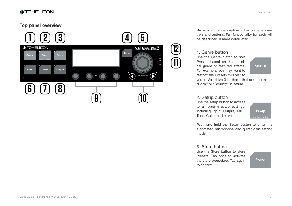 Top panel overview | TC-Helicon VoiceLive 3 - Reference Manual User Manual | Page 14 / 127