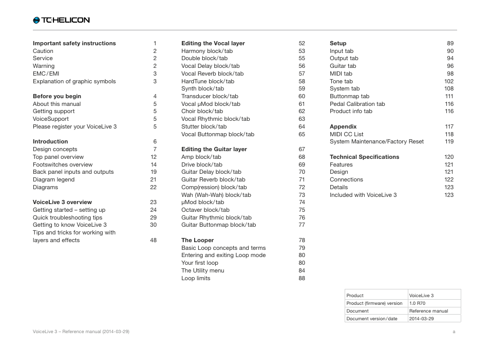 TC-Helicon VoiceLive 3 - Reference Manual User Manual | Page 2 / 127