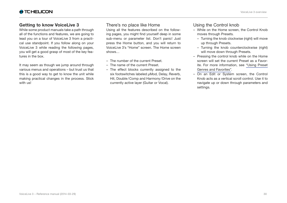 Getting to know voicelive 3 | TC-Helicon VoiceLive 3 - Reference Manual User Manual | Page 32 / 127