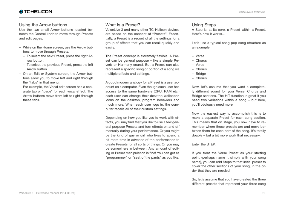TC-Helicon VoiceLive 3 - Reference Manual User Manual | Page 33 / 127
