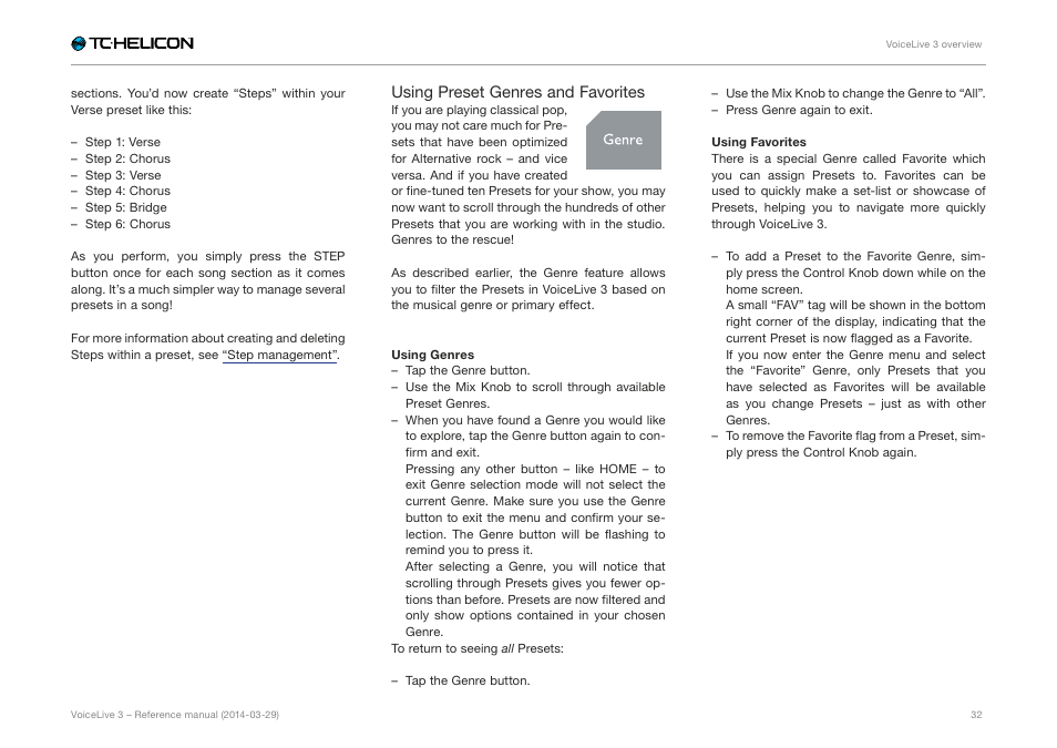 TC-Helicon VoiceLive 3 - Reference Manual User Manual | Page 34 / 127