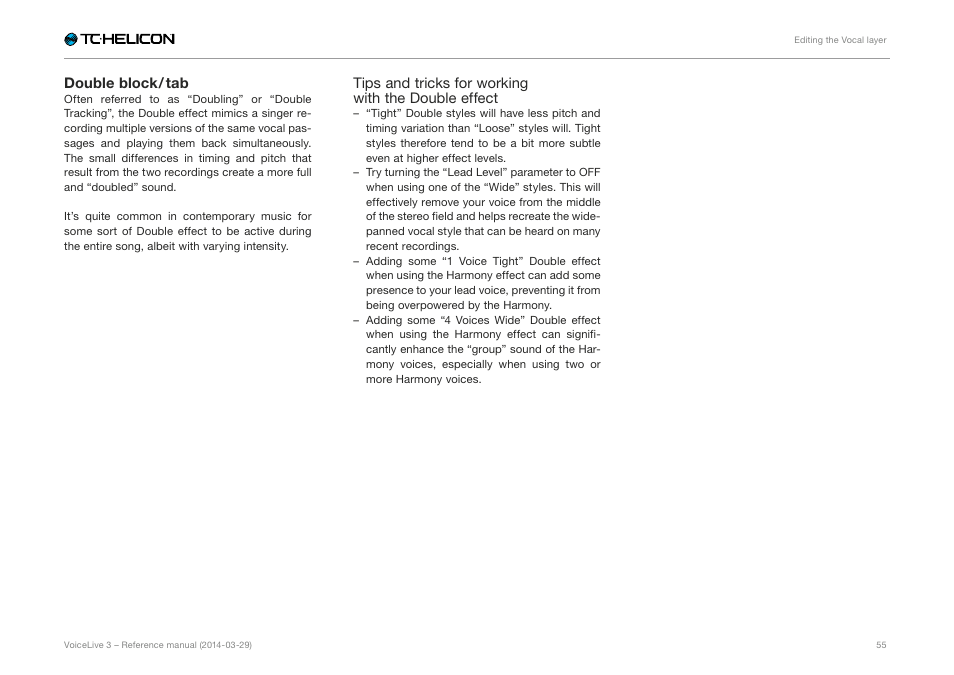 Double block / tab | TC-Helicon VoiceLive 3 - Reference Manual User Manual | Page 57 / 127