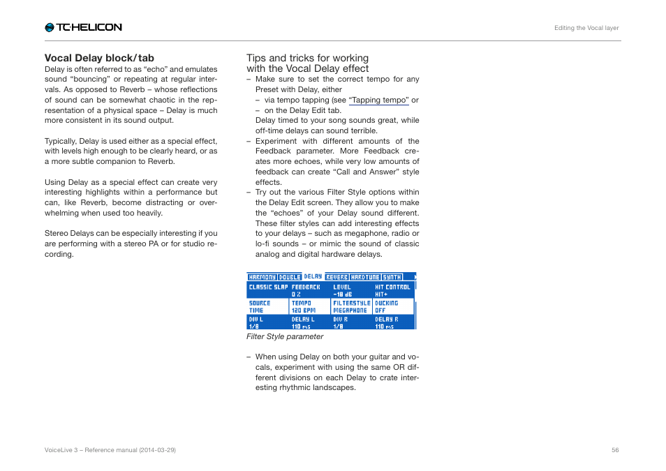 Vocal delay block / tab | TC-Helicon VoiceLive 3 - Reference Manual User Manual | Page 58 / 127