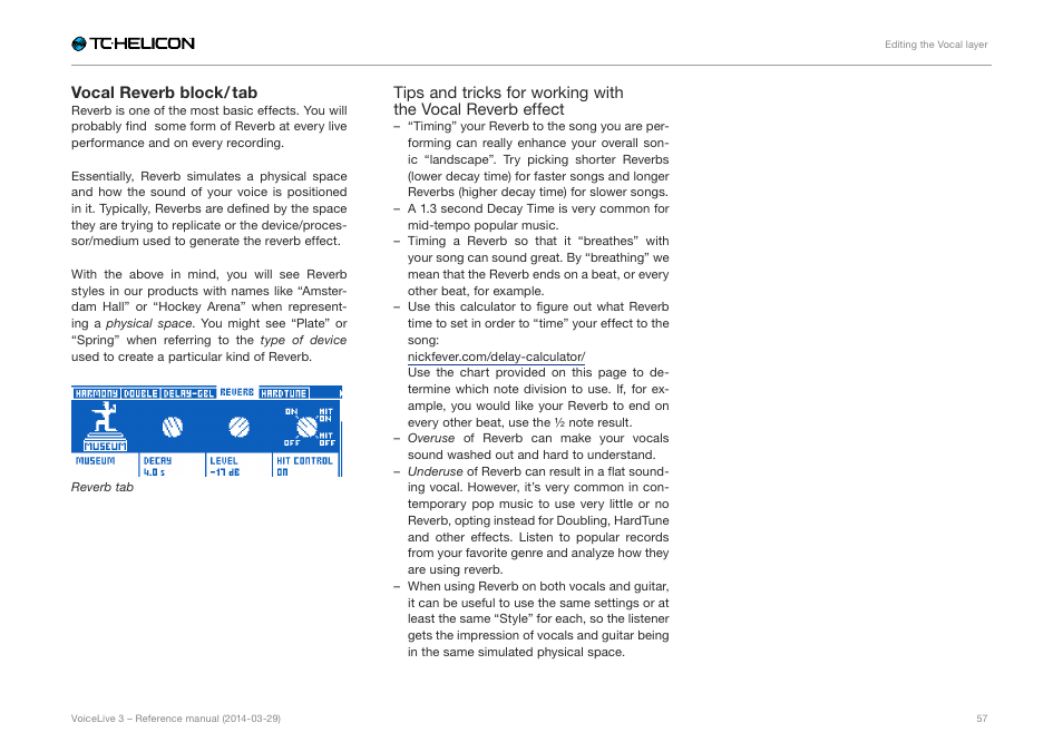 Vocal reverb block / tab | TC-Helicon VoiceLive 3 - Reference Manual User Manual | Page 59 / 127