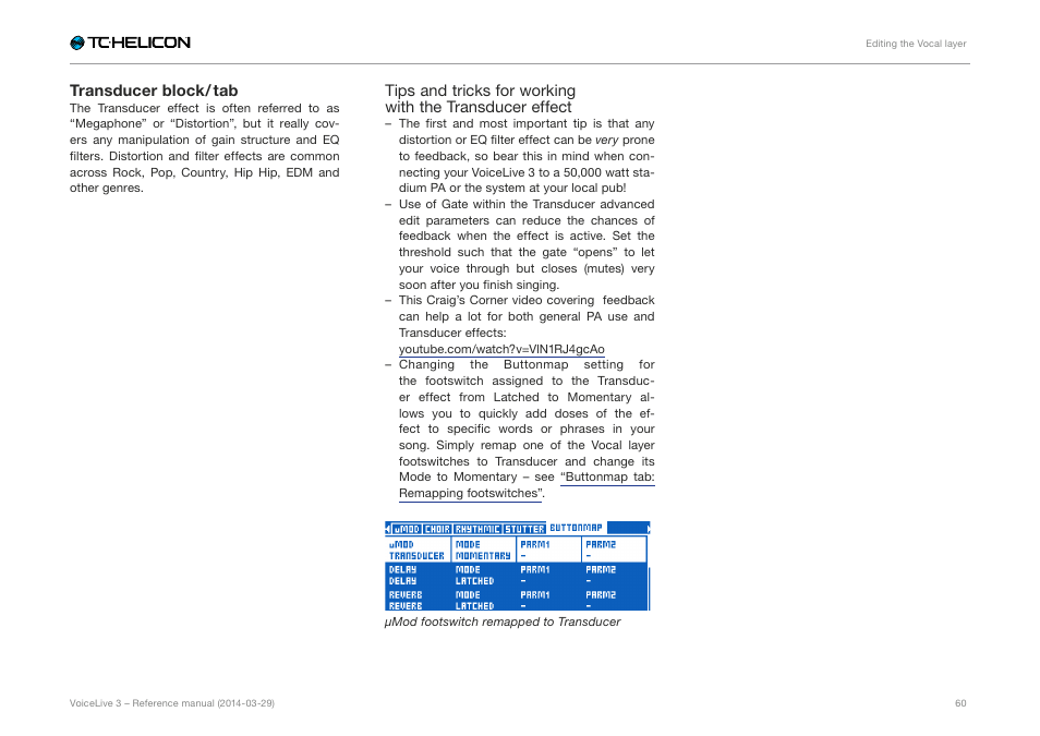 Transducer block / tab | TC-Helicon VoiceLive 3 - Reference Manual User Manual | Page 62 / 127