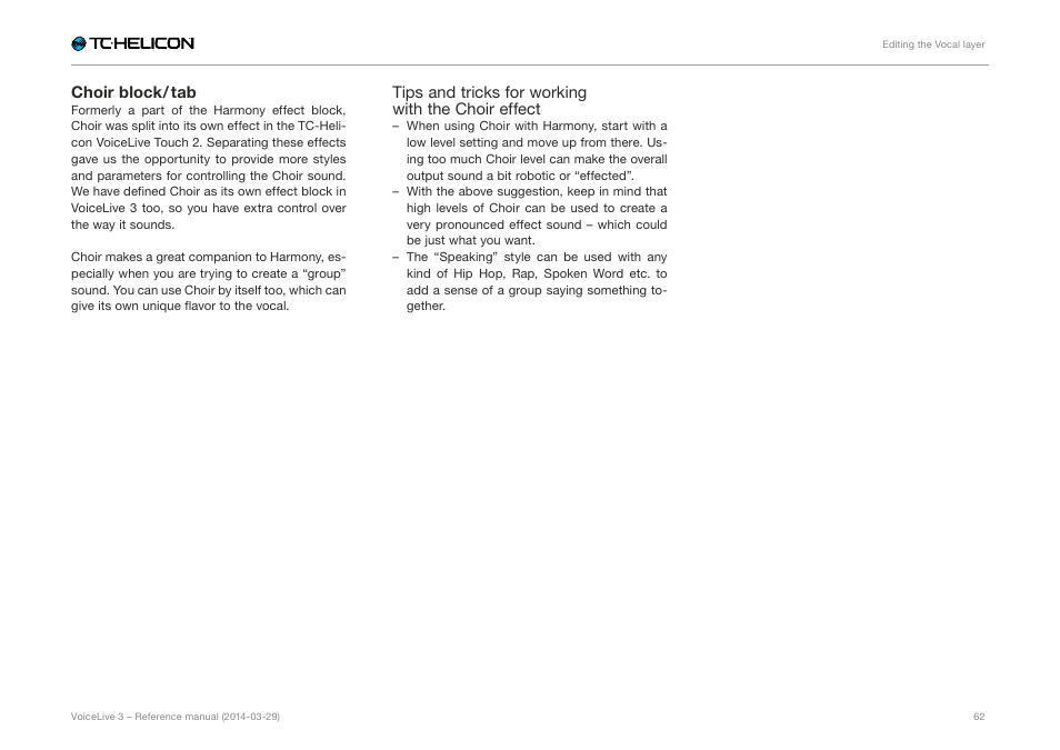 Choir block / tab | TC-Helicon VoiceLive 3 - Reference Manual User Manual | Page 64 / 127