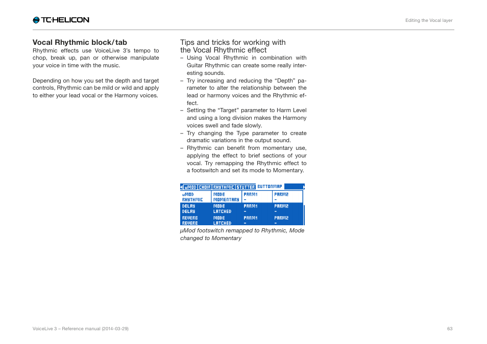Vocal rhythmic block / tab | TC-Helicon VoiceLive 3 - Reference Manual User Manual | Page 65 / 127