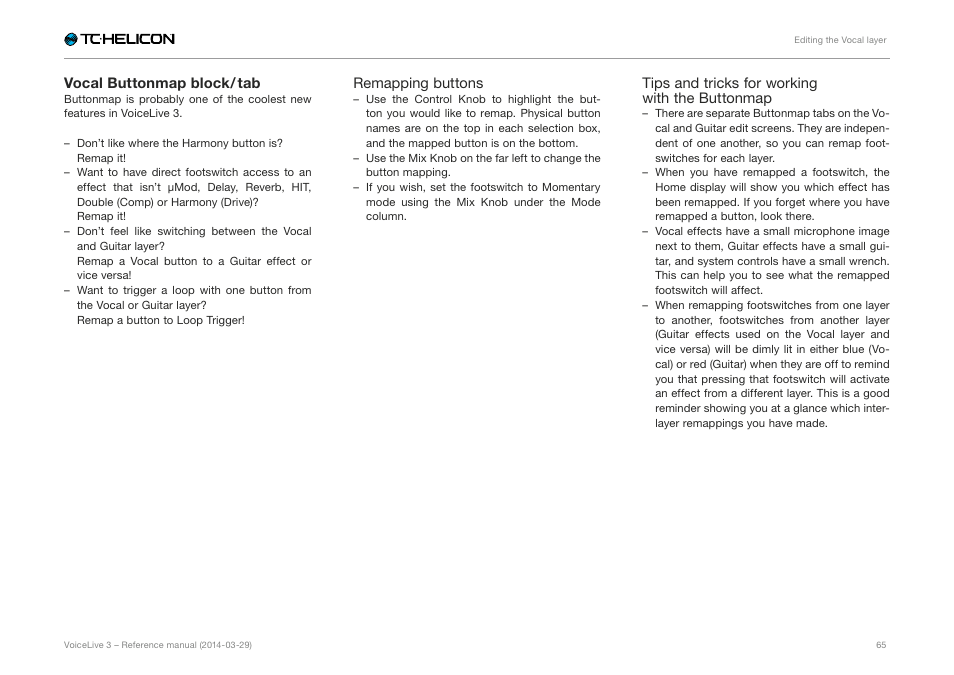 Vocal buttonmap block / tab | TC-Helicon VoiceLive 3 - Reference Manual User Manual | Page 67 / 127