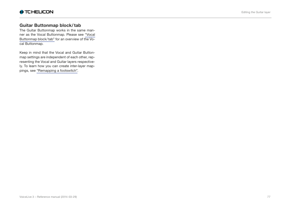 Guitar buttonmap block / tab | TC-Helicon VoiceLive 3 - Reference Manual User Manual | Page 79 / 127