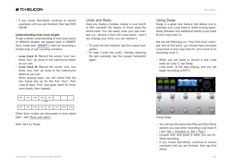 Undo and redo, Using swap | TC-Helicon VoiceLive 3 - Reference Manual User Manual | Page 85 / 127