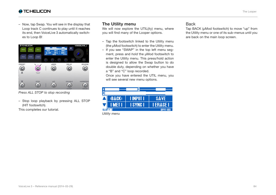 The utility menu | TC-Helicon VoiceLive 3 - Reference Manual User Manual | Page 86 / 127