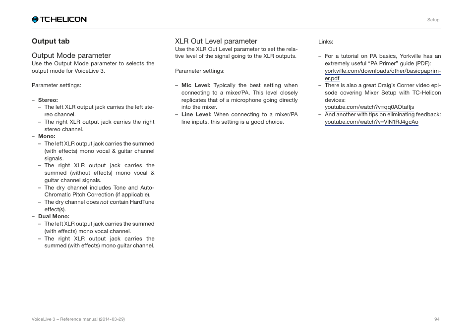Output tab | TC-Helicon VoiceLive 3 - Reference Manual User Manual | Page 96 / 127