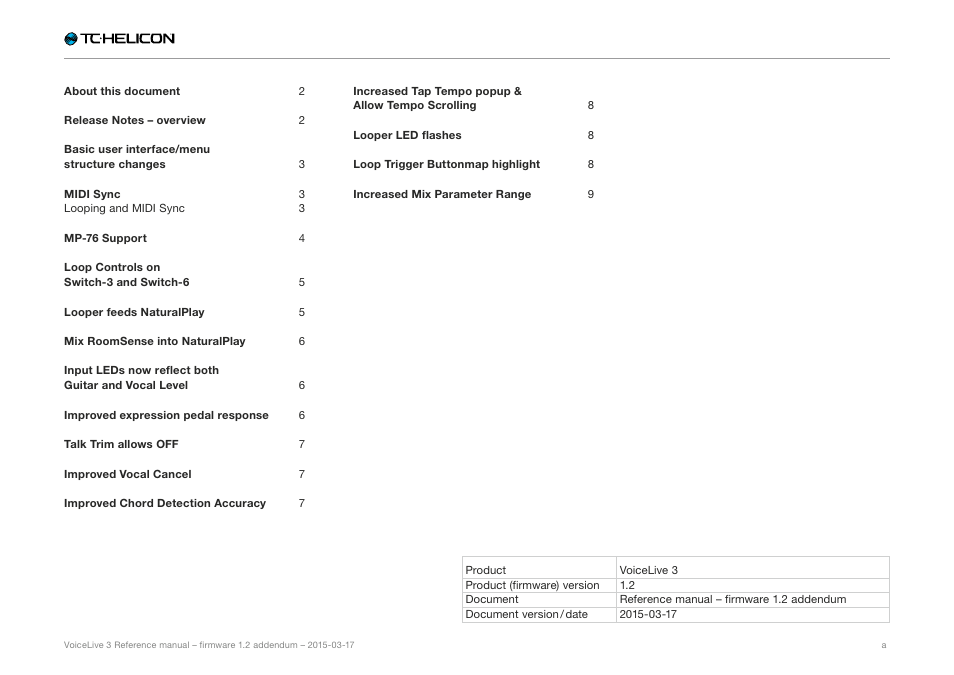 TC-Helicon VoiceLive 3 - Firmware 1.2 Manual Addendum (MIDI Sync) User Manual | Page 2 / 12