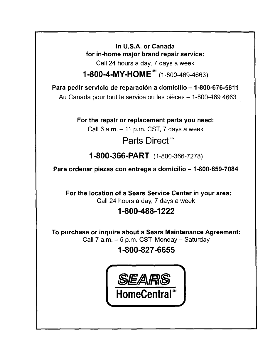 Parts direct, 800-4-my-home | Craftsman 973.110770 User Manual | Page 16 / 16