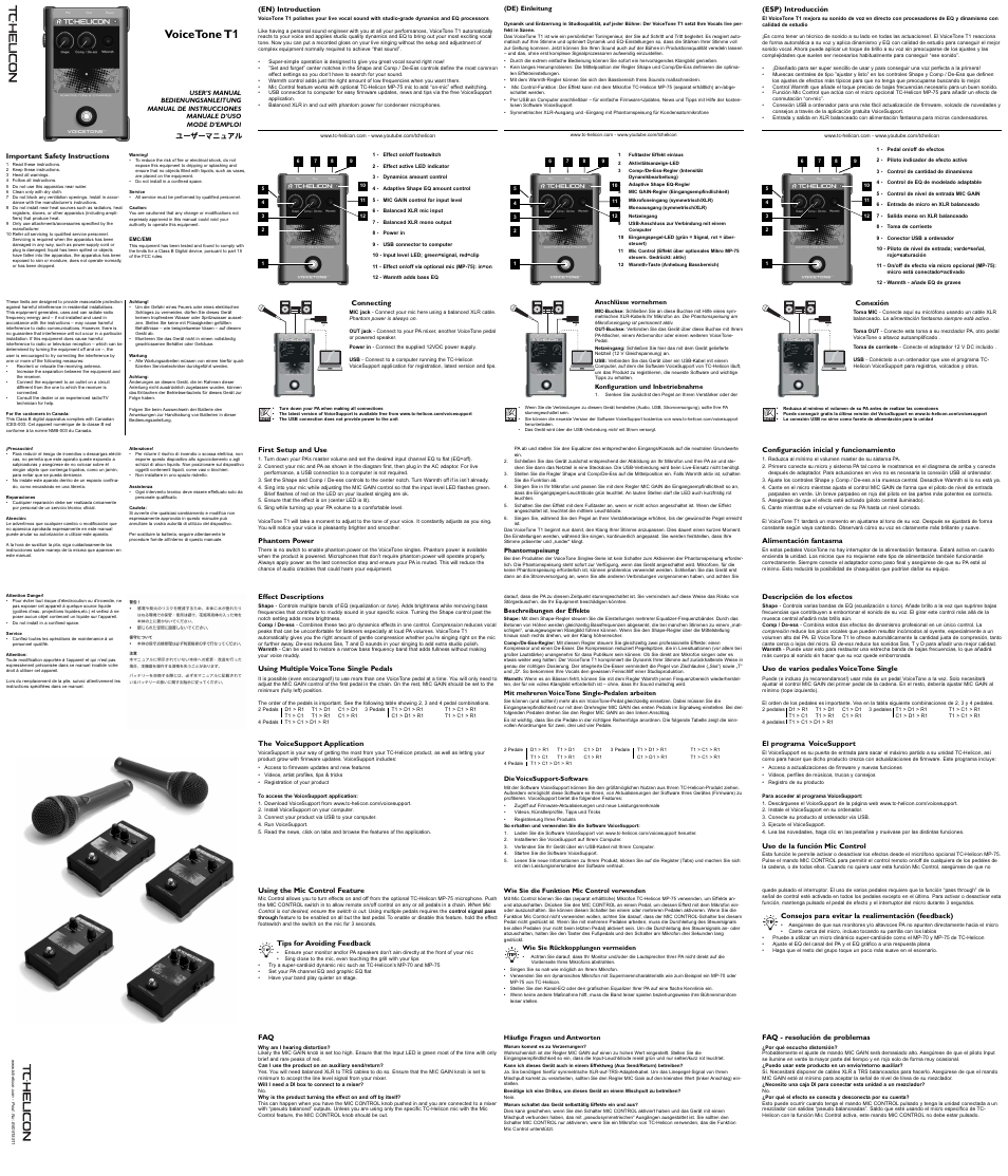 TC-Helicon VoiceTone T1 Manual User Manual | 2 pages