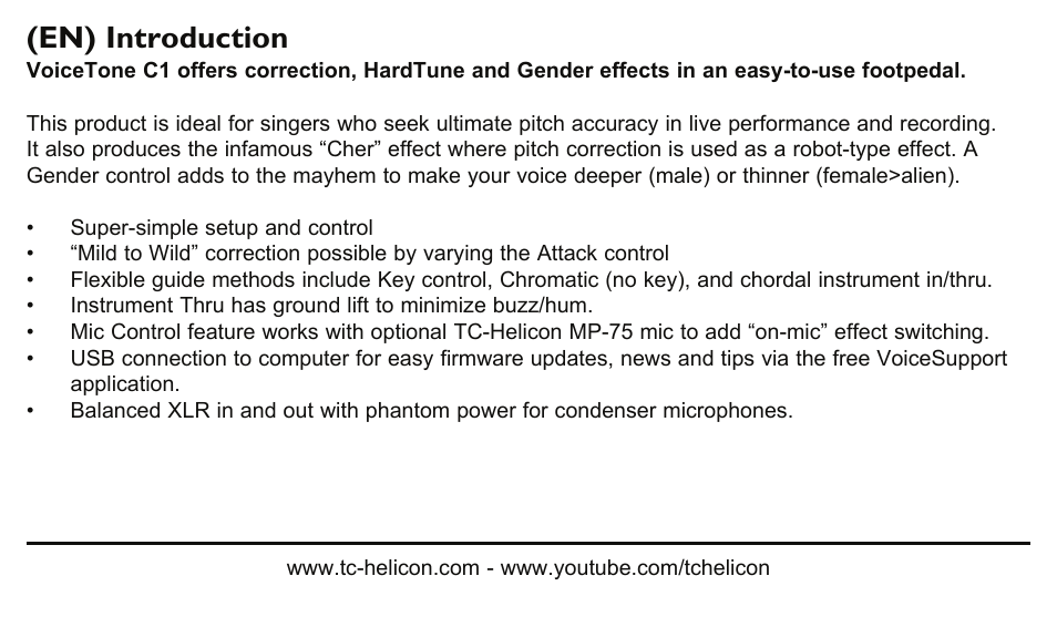 En) introduction | TC-Helicon VoiceTone C1 Manual User Manual | Page 4 / 11