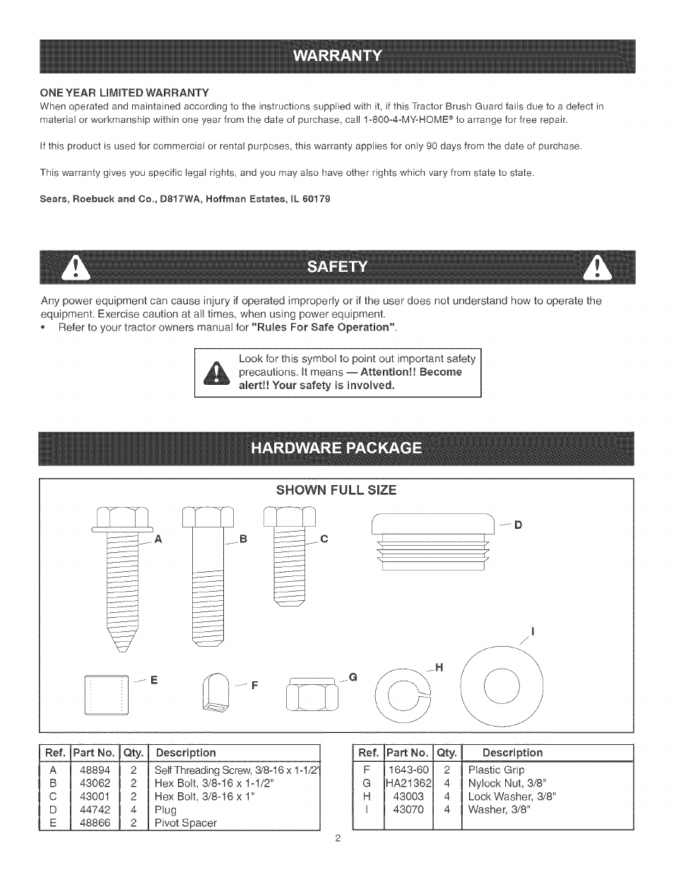 Safety | Craftsman 486.246212 User Manual | Page 2 / 8
