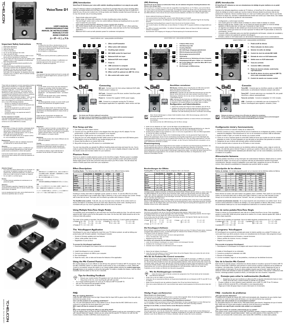 TC-Helicon VoiceTone D1 Manual User Manual | 2 pages