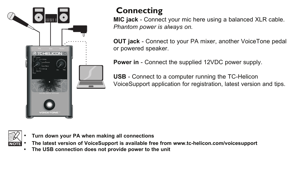 Connecting | TC-Helicon VoiceTone D1 Manual User Manual | Page 6 / 12