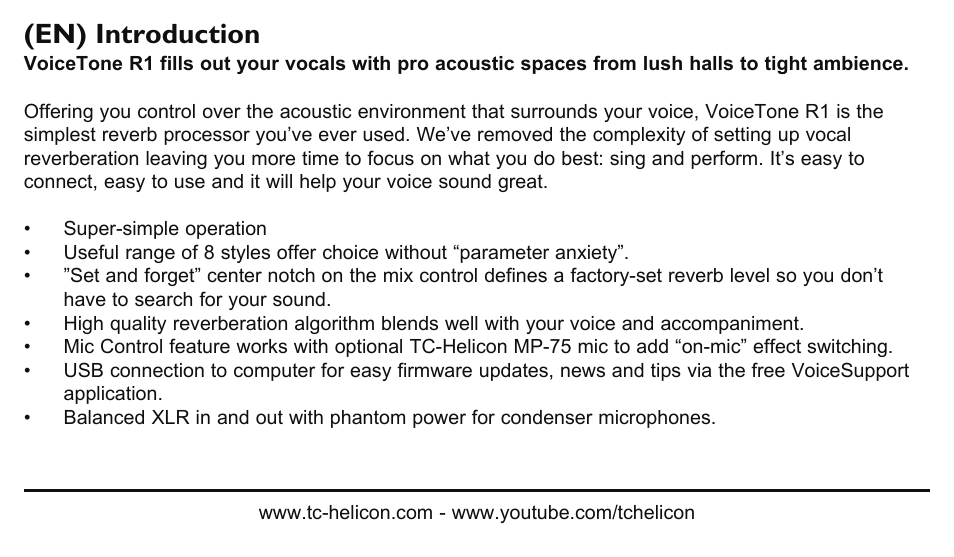 En) introduction | TC-Helicon VoiceTone R1 Manual User Manual | Page 4 / 12