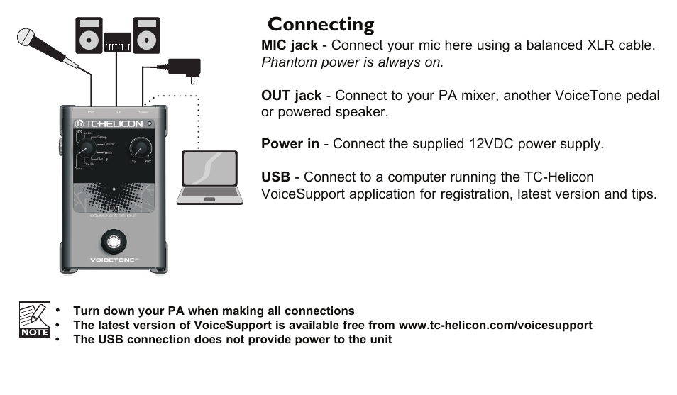 Connecting | TC-Helicon VoiceTone R1 Manual User Manual | Page 6 / 12